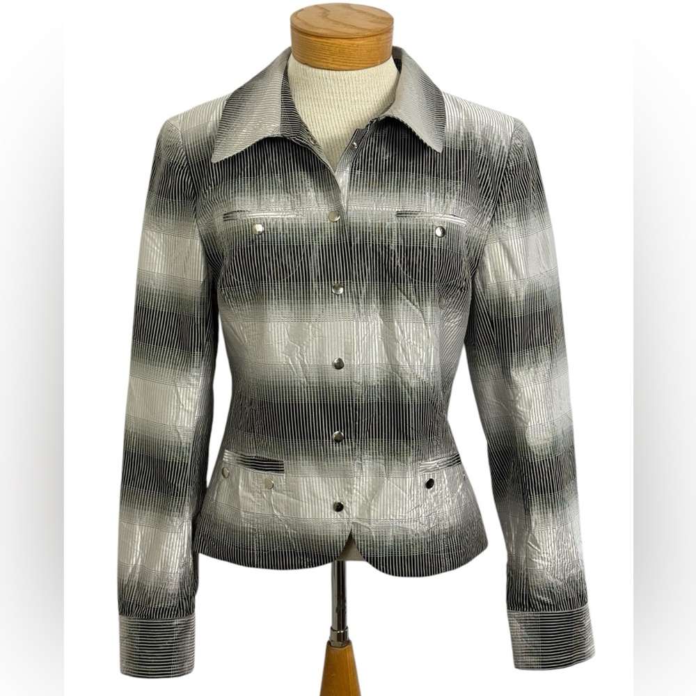 Emil Rutenberg Vintage Silver & Black Snap Jacket Sz 8 Retro Glam